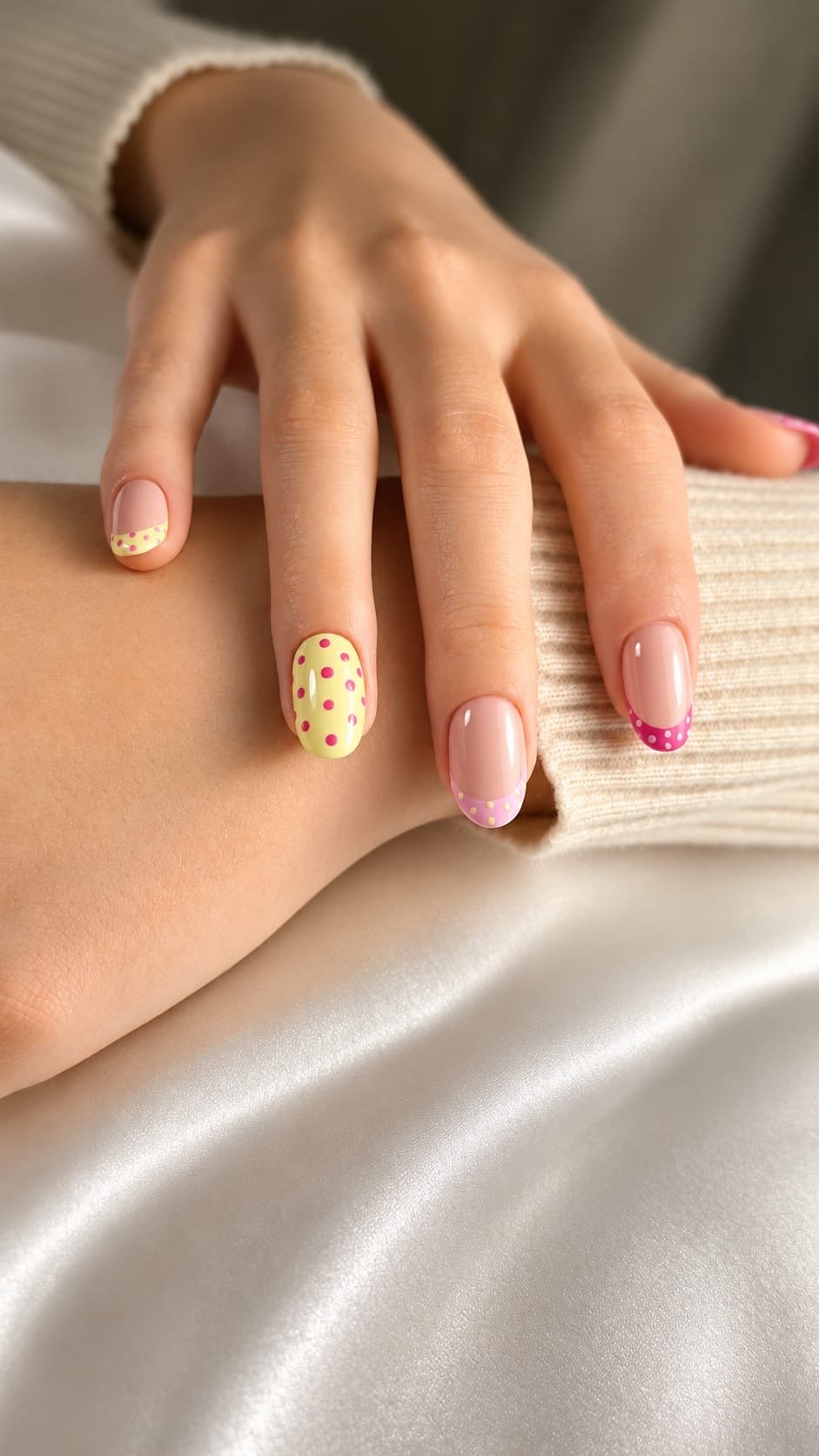 Fargerike polka dot negler